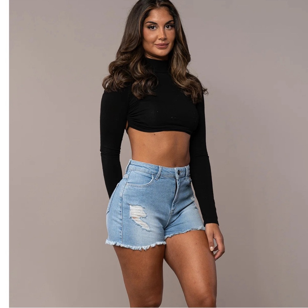 Womens Fitjeans Ripped Shorts - Arctic Light Blue